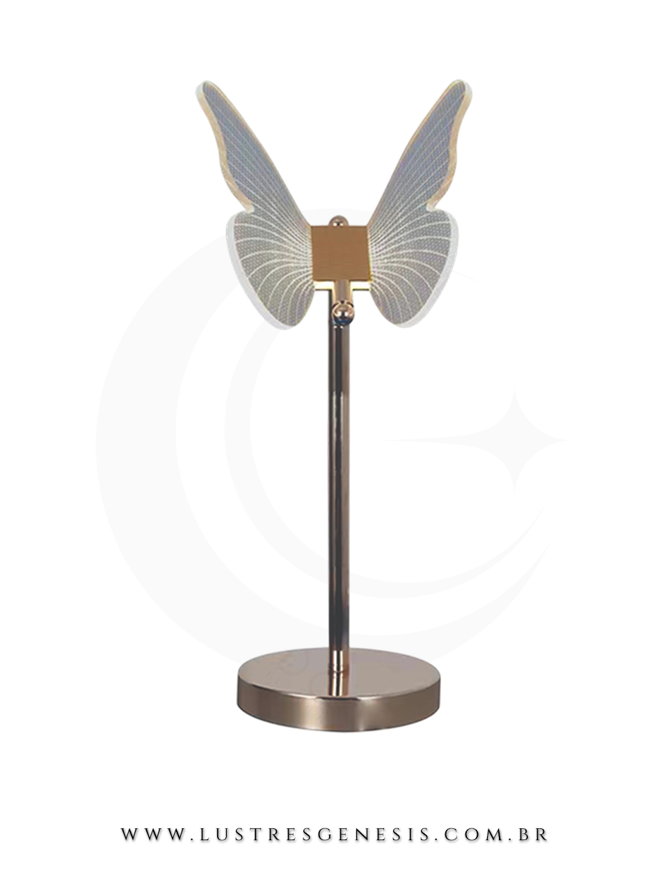 Abajur LED Decorativo Borboleta Metal Dourado e Acr&iacute;lico 8W Bivolt 19x25x40cm, Otimizado para Quarto, Sala, Cabeceira, Quarto de Casal